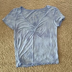 American Eagle Outfitters Light Blue Ruched V-Neck Tee
